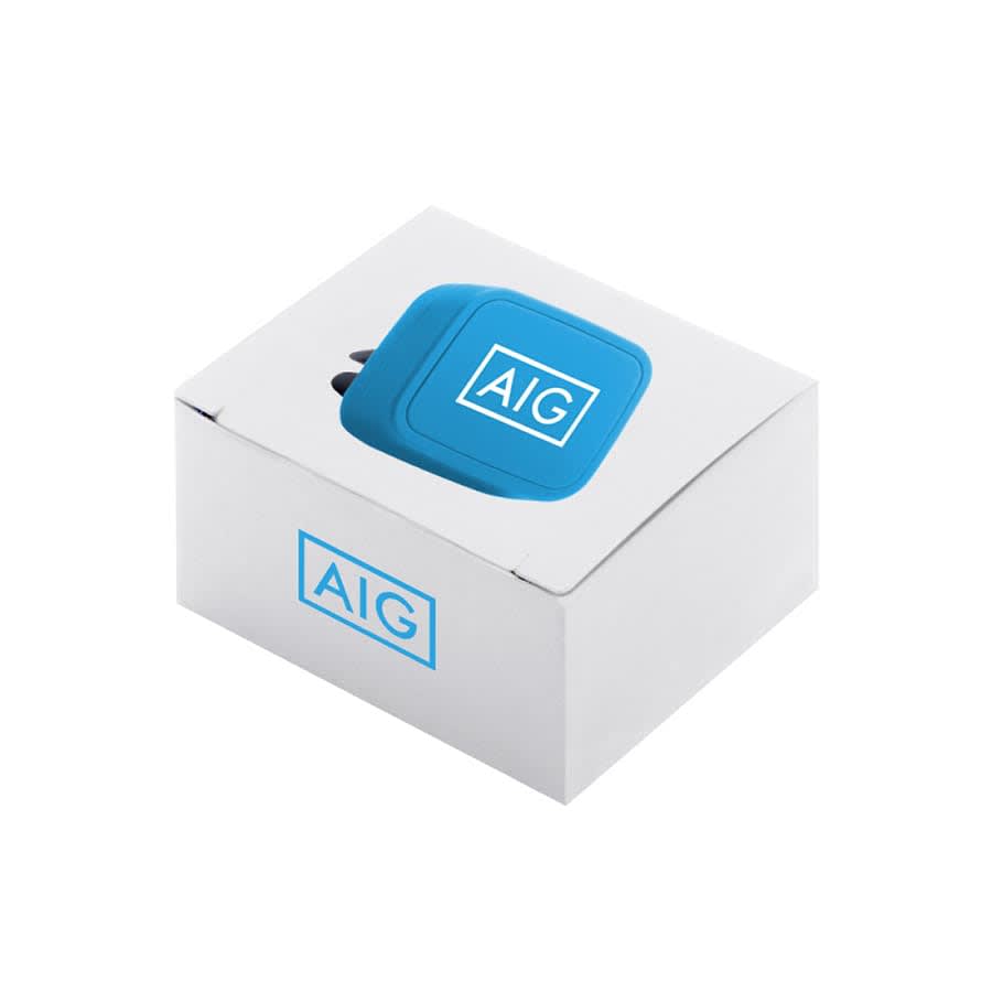 A blue universal magnetic car mount in a white box with a logo. Ideal for securing phones in vehicles.