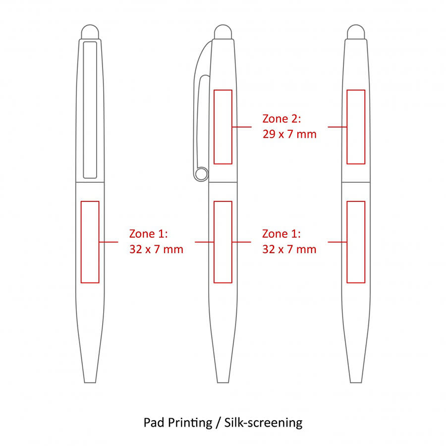 A metal ballpoint pen in white, featuring a twist mechanism and a claw design, with areas for branding.
