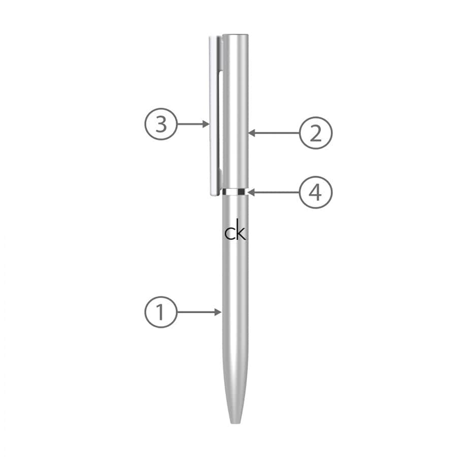 A silver twist metal ball pen with a clip and sleek design, featuring a logo on its body.