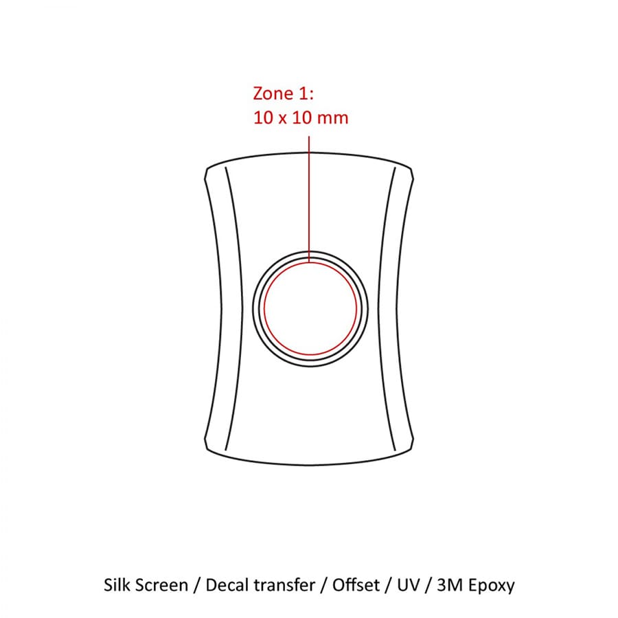 A cable manager in a curved shape with a central hole, featuring a plain design and an area for branding.