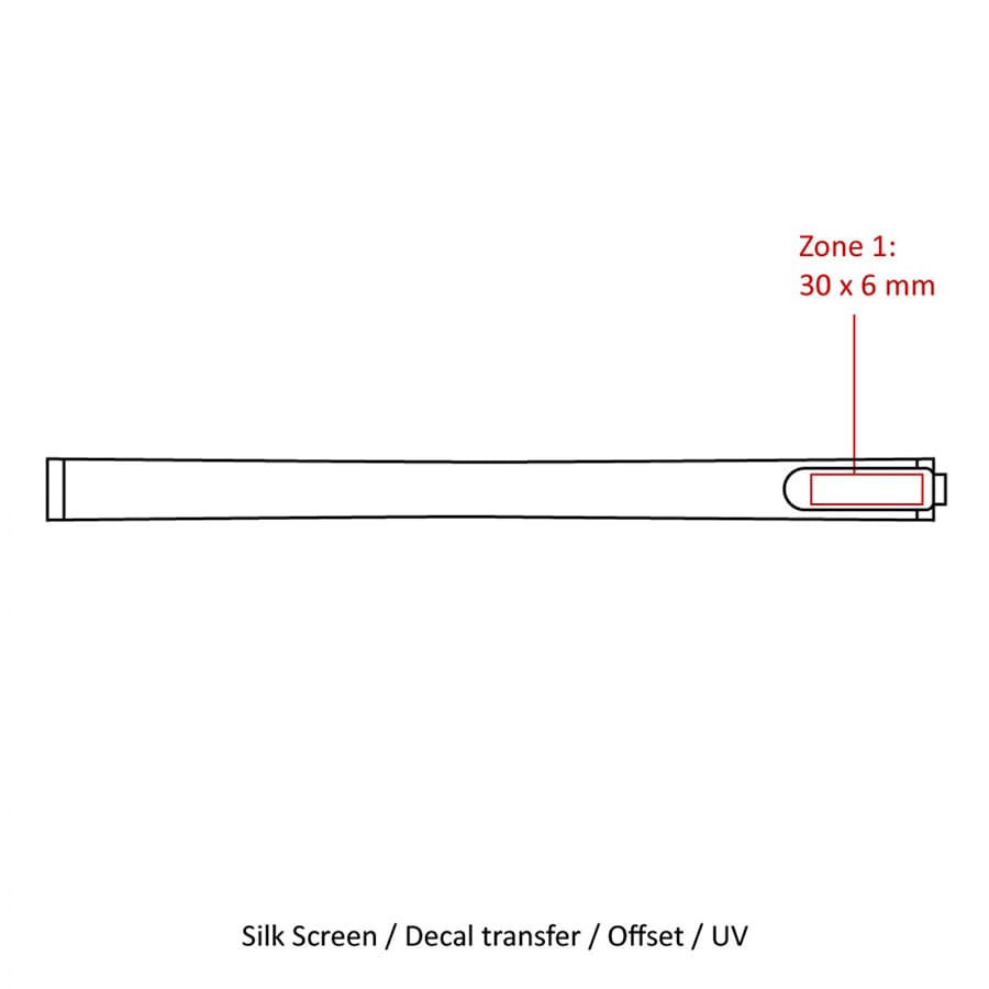 A line drawing of a pulli earbud organiser, featuring a rectangular shape and a section highlighted for branding.