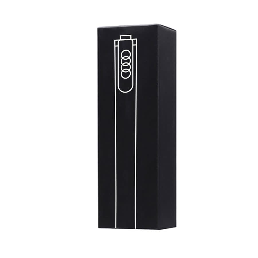 A black box with a simple line drawing design on top, possibly for a tech accessory product.