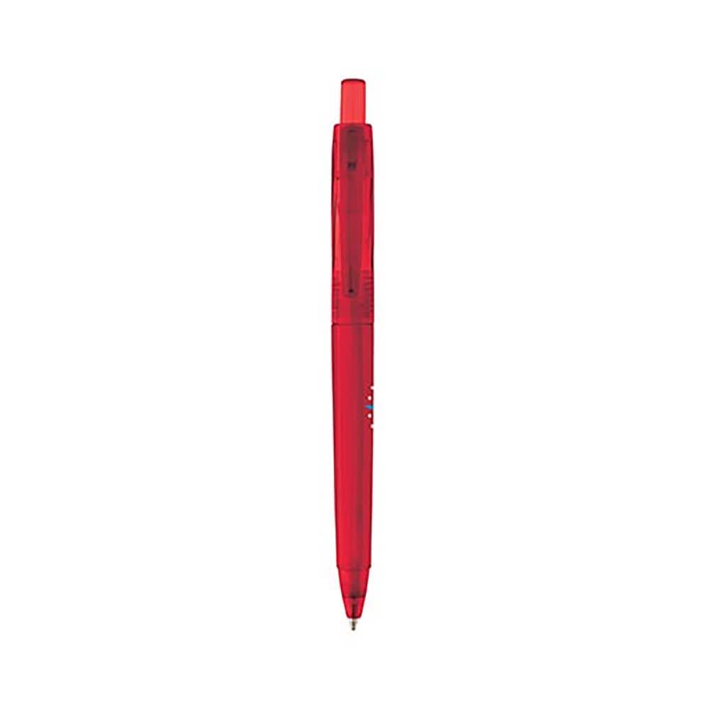 A red Eco Mechanical Pencil with a transparent barrel and a clip. It features a branded logo.