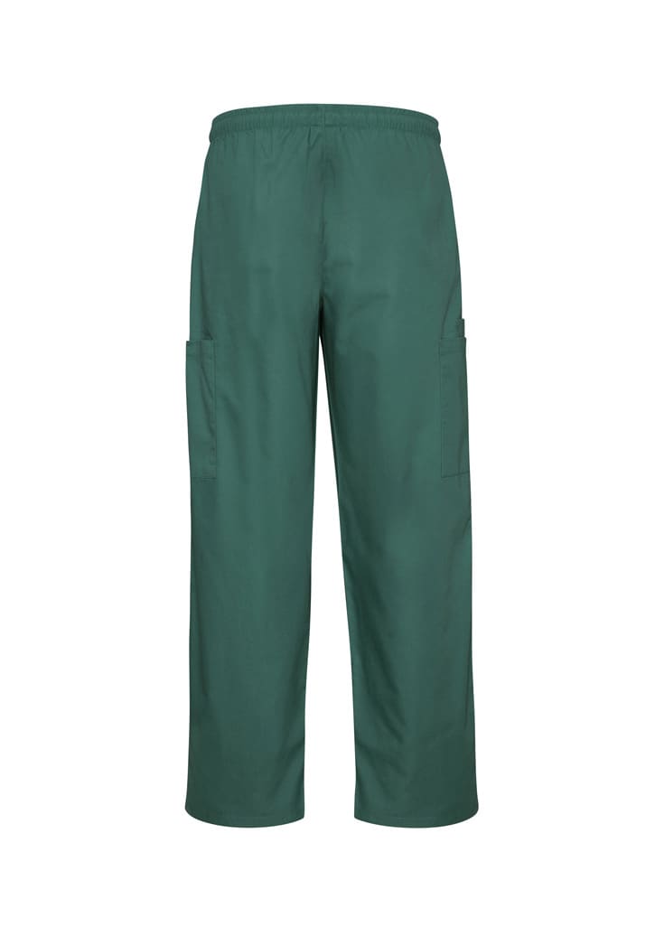 Classic unisex scrub cargo pant in green with elastic waistband and side pockets. Features a discreet logo.