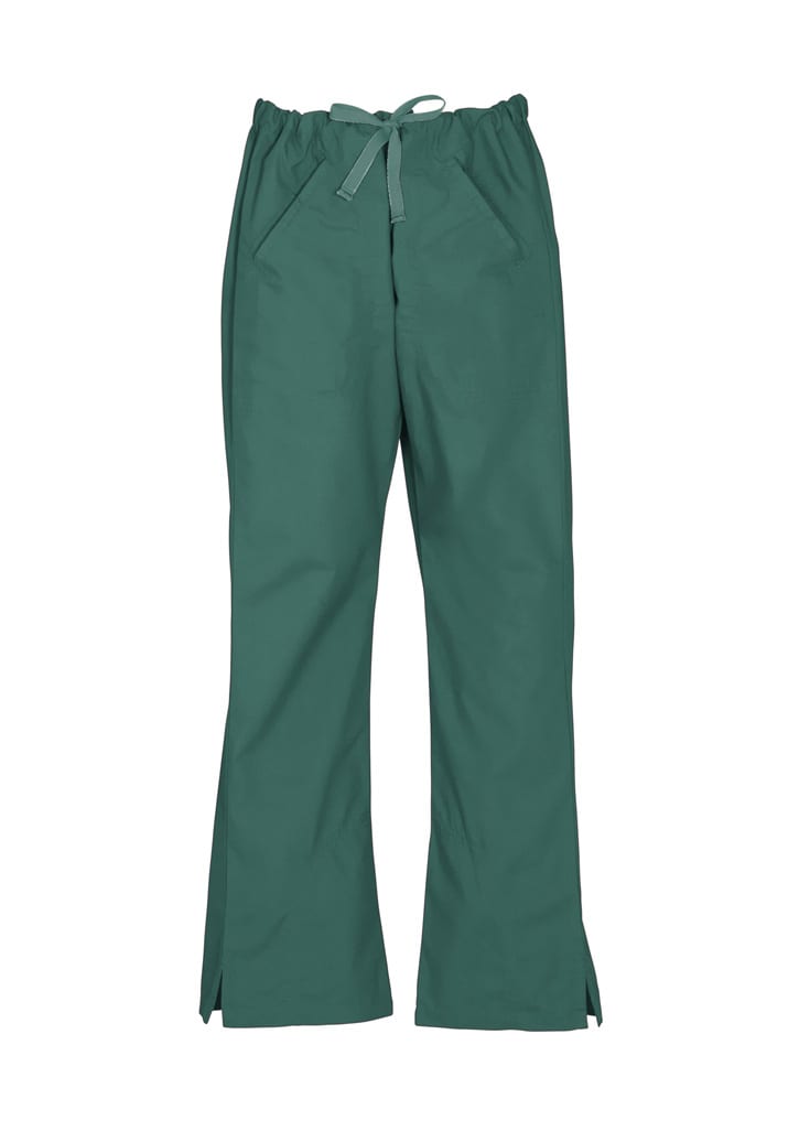 Classic women's bootleg scrub pants in a teal colour, featuring a drawstring waist and side slits, with pockets.