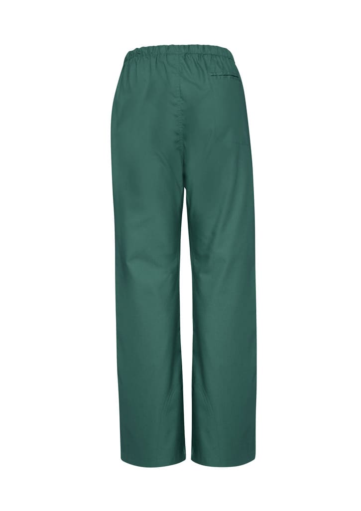 Classic women's bootleg scrub pants in a rich green colour, featuring an elastic waistband and a back pocket.