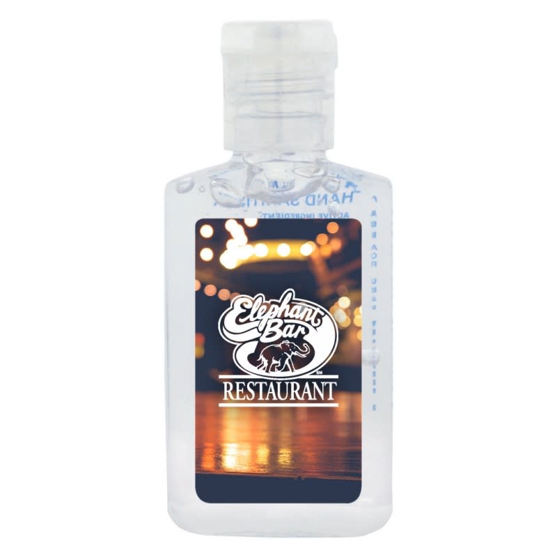 A clear 30ml hand sanitiser gel containing 75% ethyl alcohol, featuring a logo on the front.