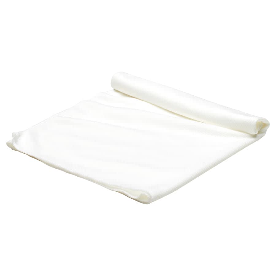 A white cooling towel rolled partially, featuring a textured fabric suitable for leisure and outdoor activities.