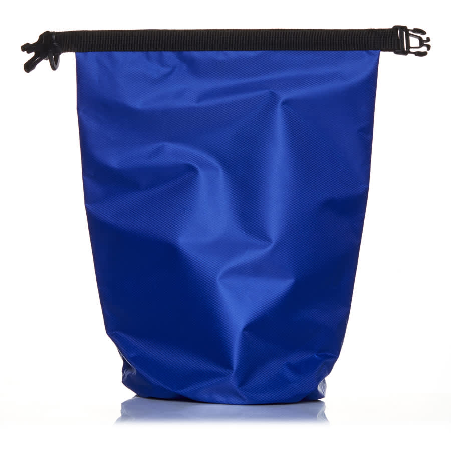 A blue 5L dry bag with a black secure closure. It features a sturdy design and a logo.