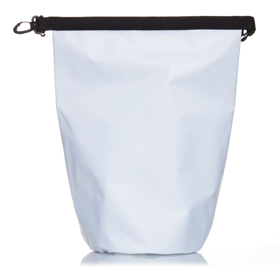 A white 5L dry bag with a black closure, featuring a logo on the front.