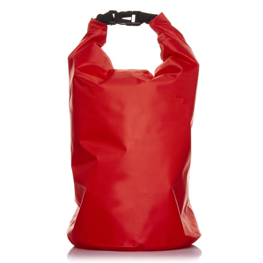 A bright red 10L dry bag with a sturdy clasp at the top, featuring a textured surface and a logo.