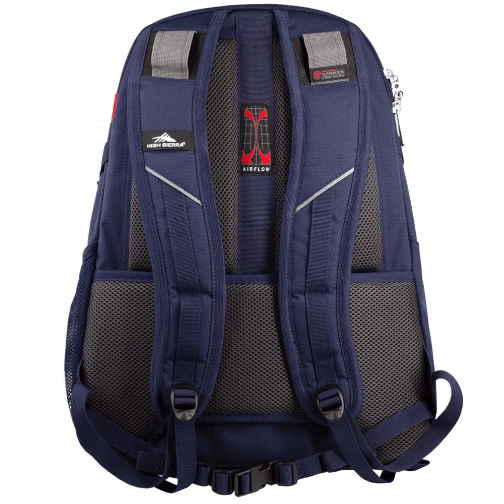 A black High Sierra Access 3.0 Backpack 45L featuring multiple compartments and a logo.