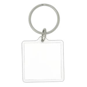 A square acrylic keychain featuring a gradient design in green shades, attached to a metal keyring.