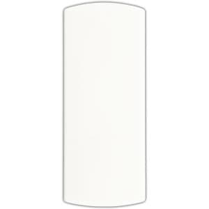 A white bandage dispenser with a curved top and a simple design. It features a branding logo.