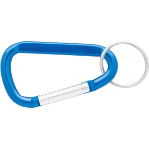 A blue 60mm carabiner with a silver keyring attachment. The product features a logo.