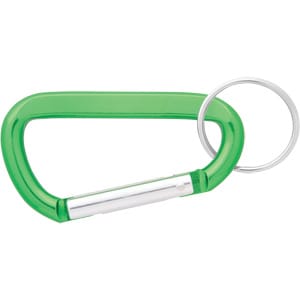 A green 60mm carabiner with a silver keyring attachment, featuring a simple design and smooth finish.
