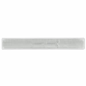 A reflective slap wristband in a light grey colour, featuring a logo or branding.