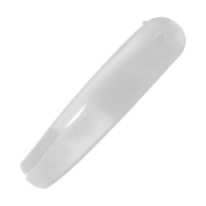 A folding travel toothbrush in white, featuring a sleek, compact design. It has a logo on the surface.