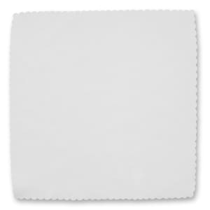 A white mini microfibre cleaning cloth with scalloped edges, ideal for phone and technology cleaning.