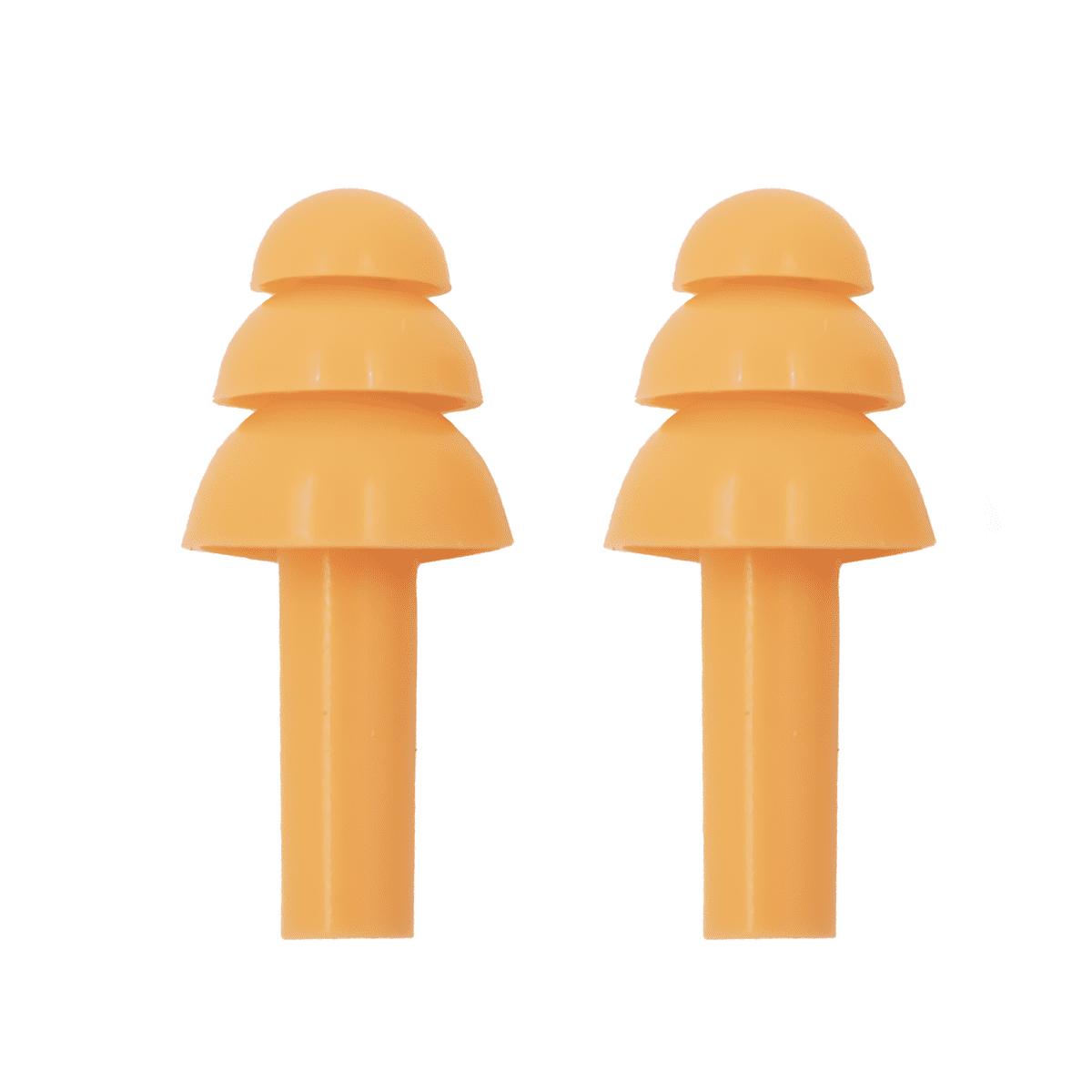 An orange silicone earplug keychain featuring a tiered design, ideal for noise reduction.
