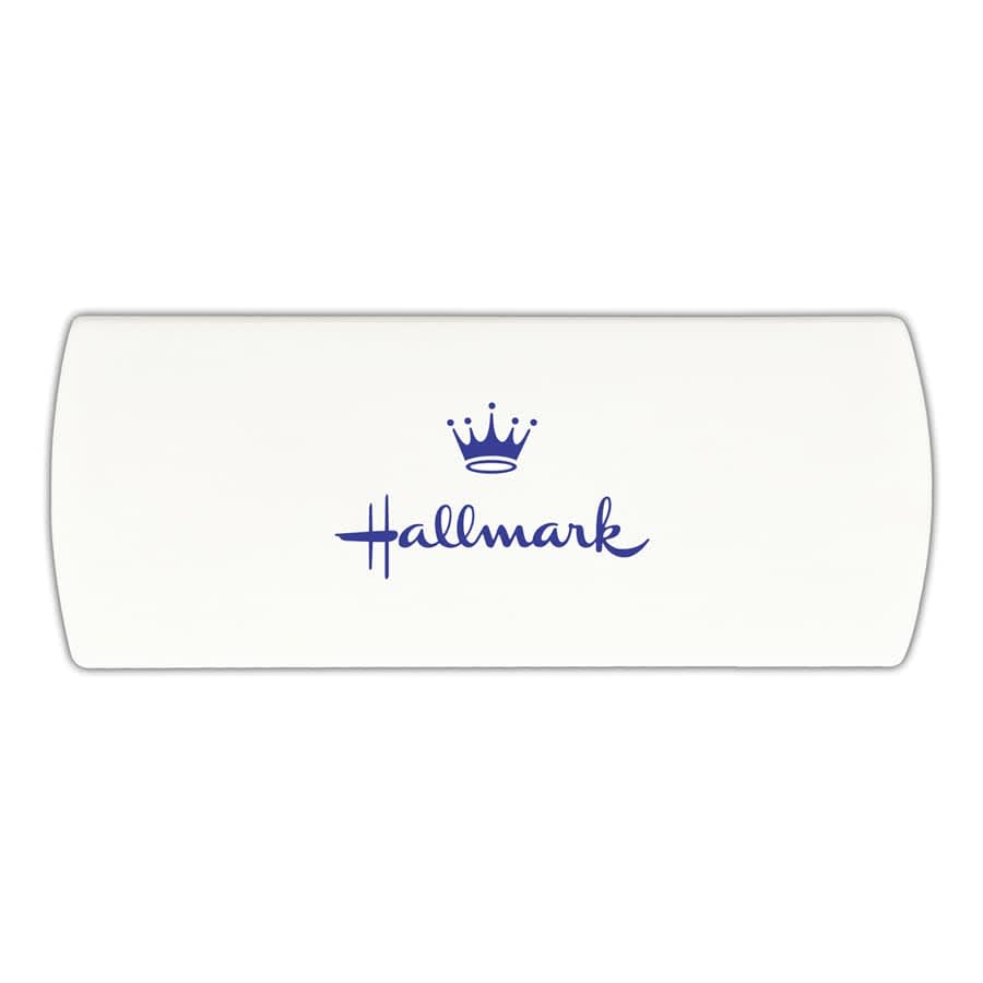 A white bandage dispenser with a blue logo featuring a crown and the word 