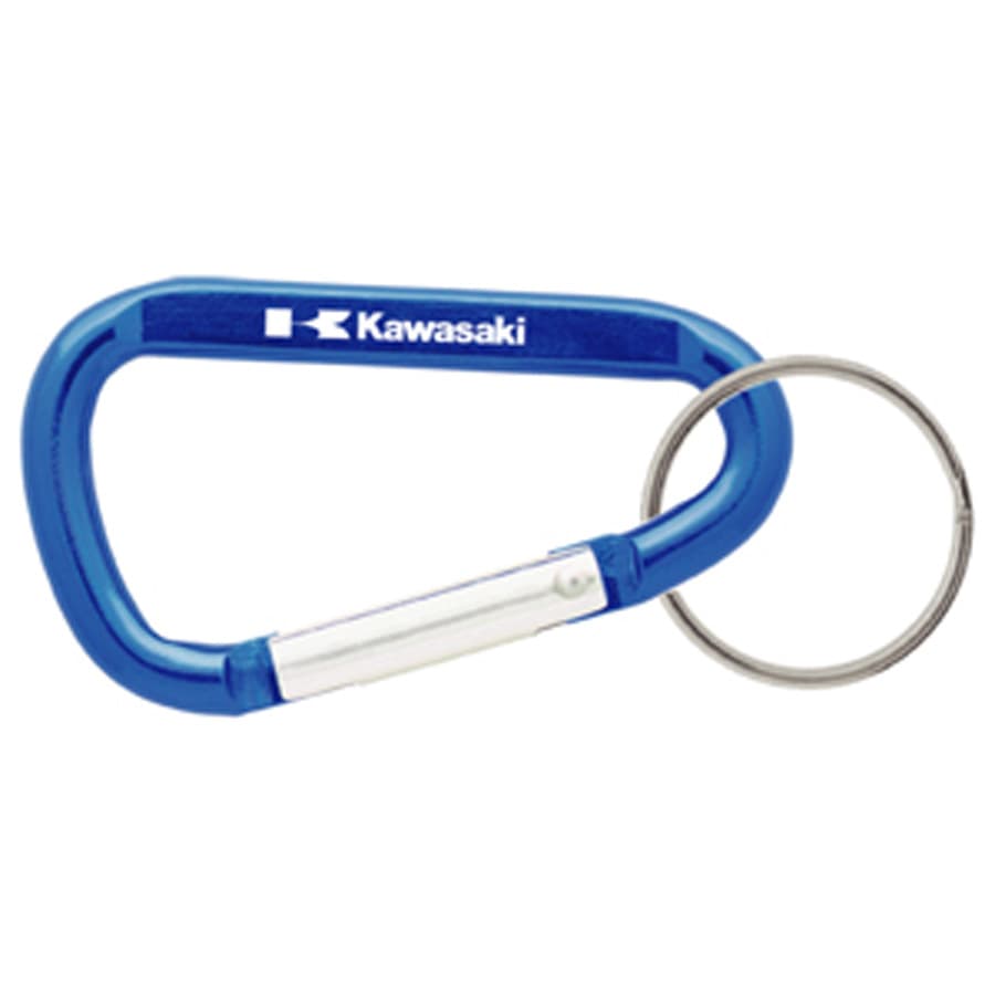 A blue 60mm carabiner with a silver keyring and a branding logo.