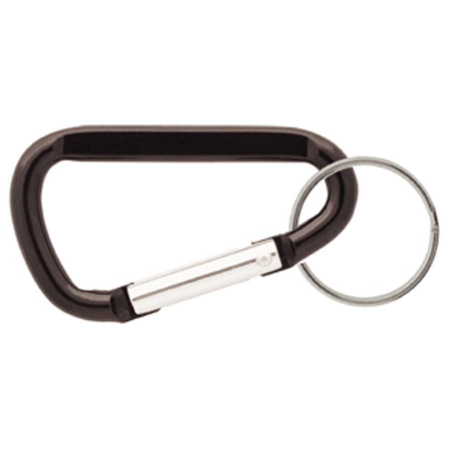 A black 60mm carabiner with a metal keyring attachment and a silver hinge mechanism.