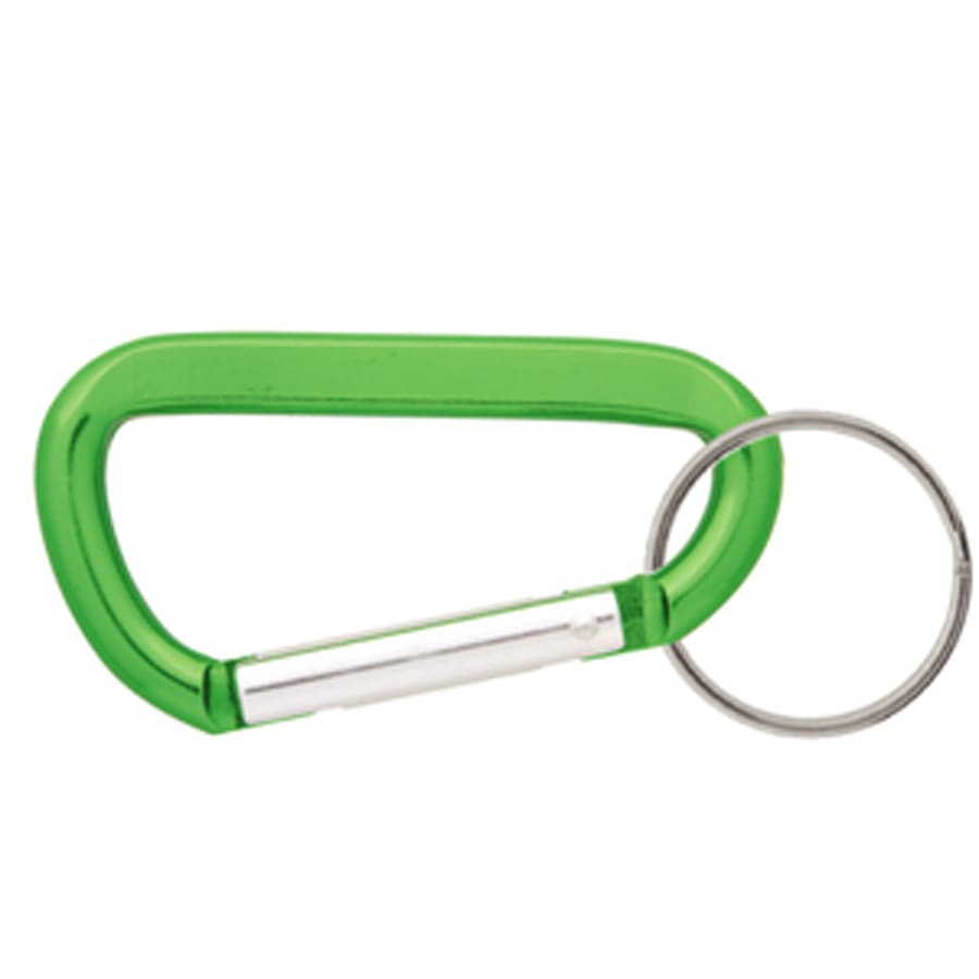 A green 60mm carabiner with a silver keyring attachment. It features a simple, curved design.