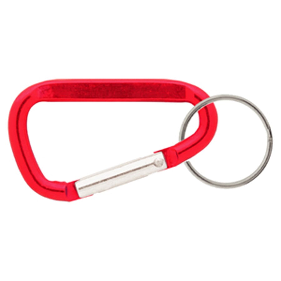 A red 60mm carabiner with a silver keyring attachment. It has a sleek, lightweight design and includes a logo.