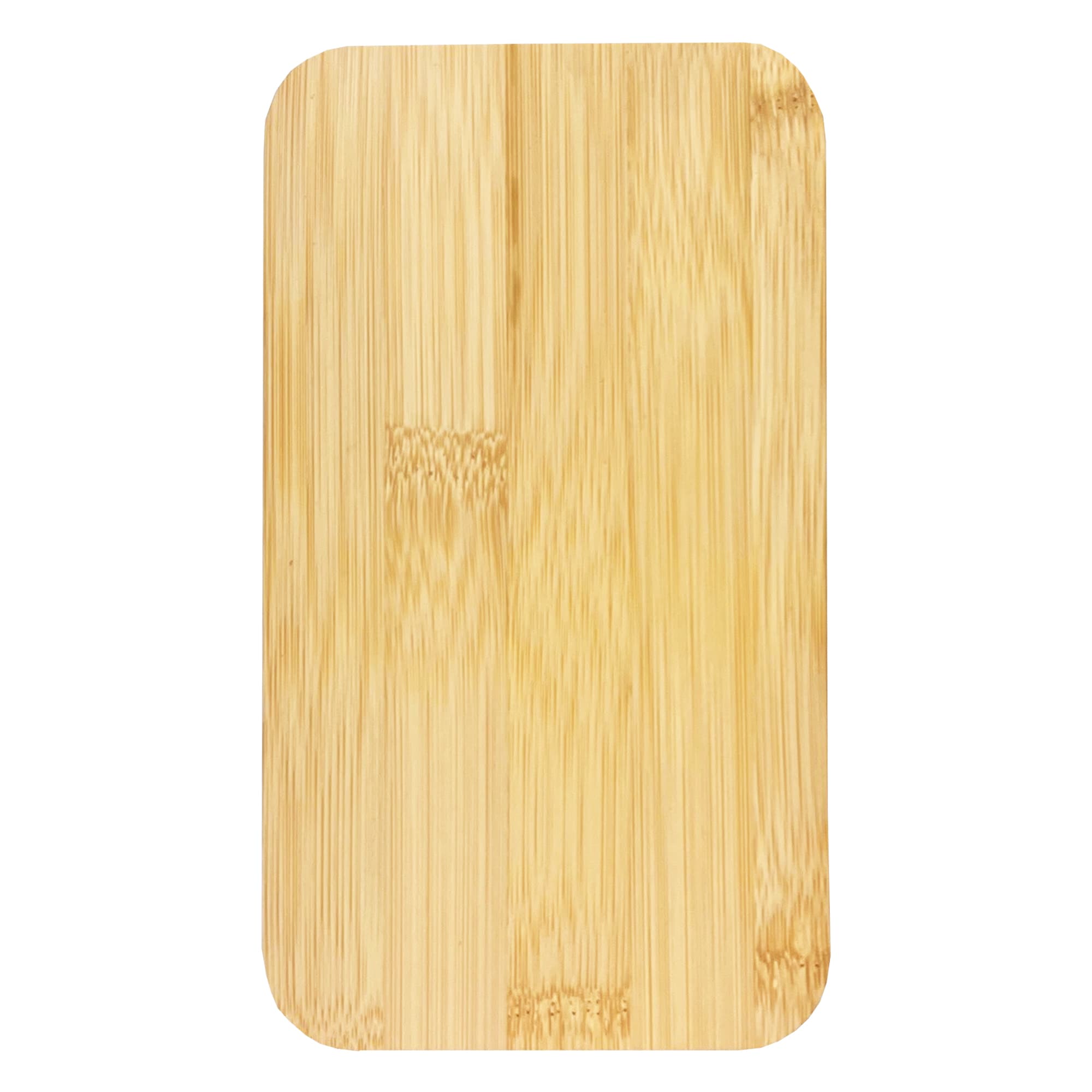 A rectangular bamboo lunch box with a smooth light brown finish, featuring a natural wood grain pattern.