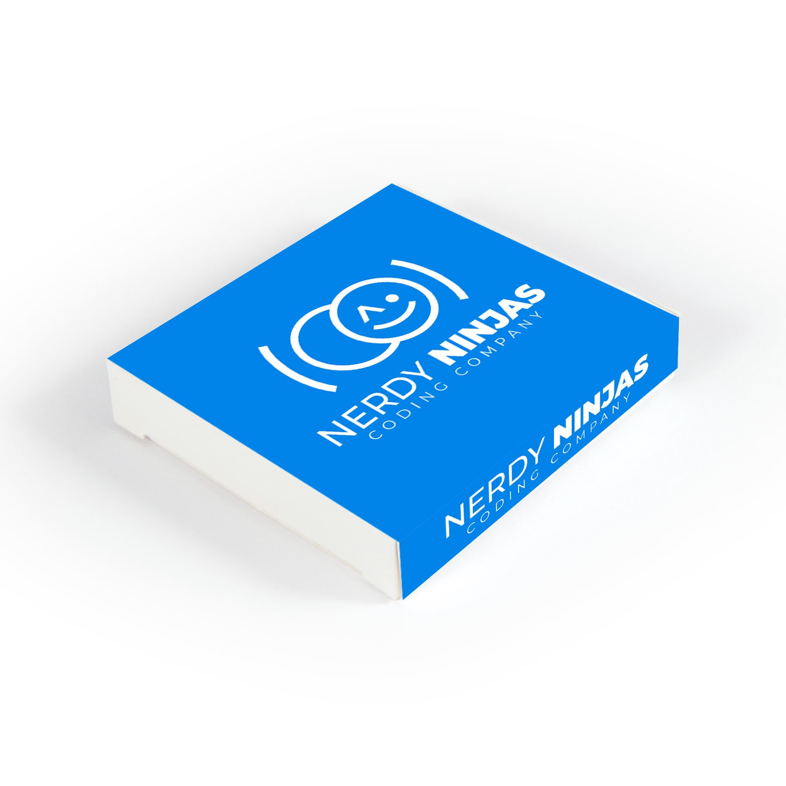 A blue box featuring a logo and branding for 