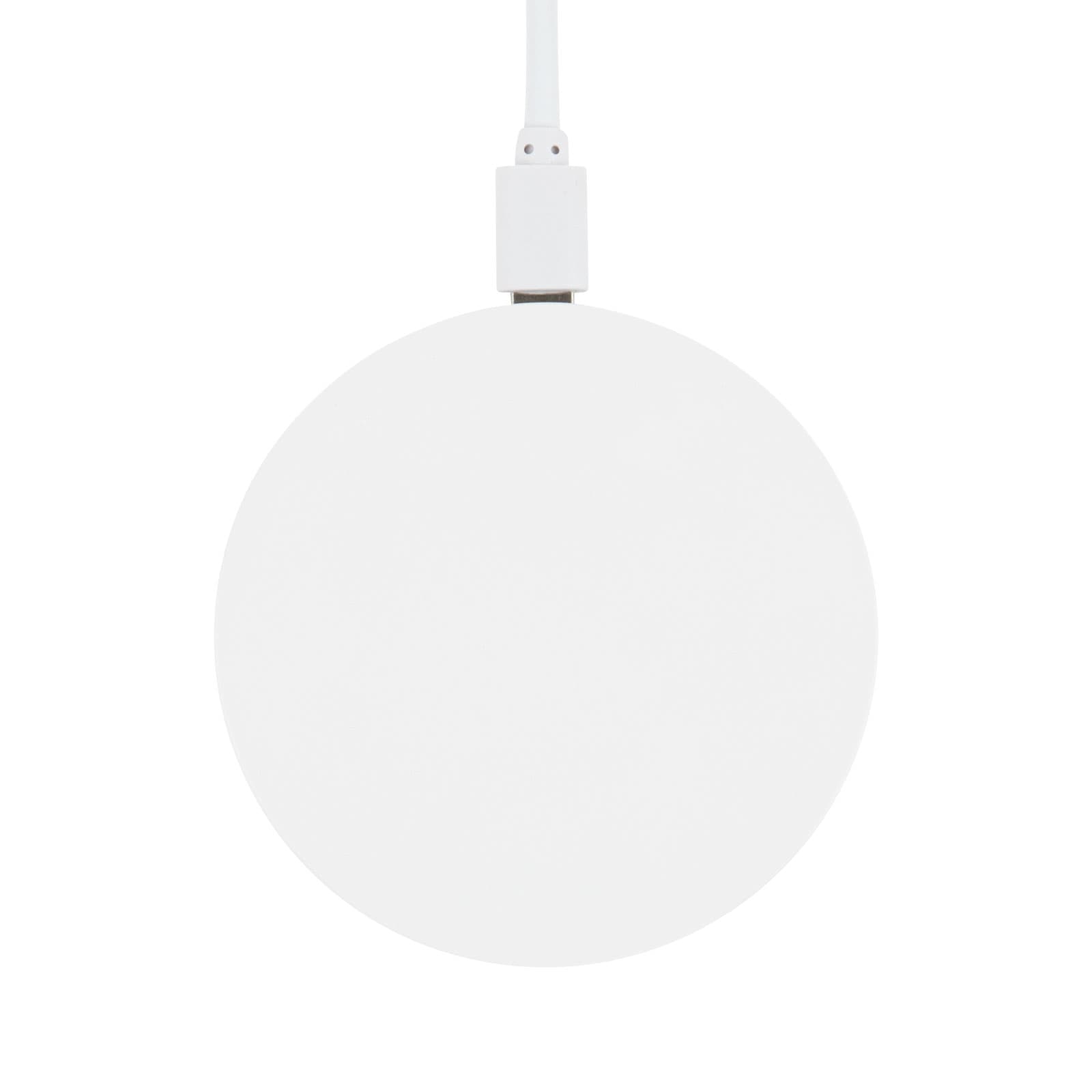 A round, white wireless charger with a connected cable. This product belongs to the Phone & Technology category.