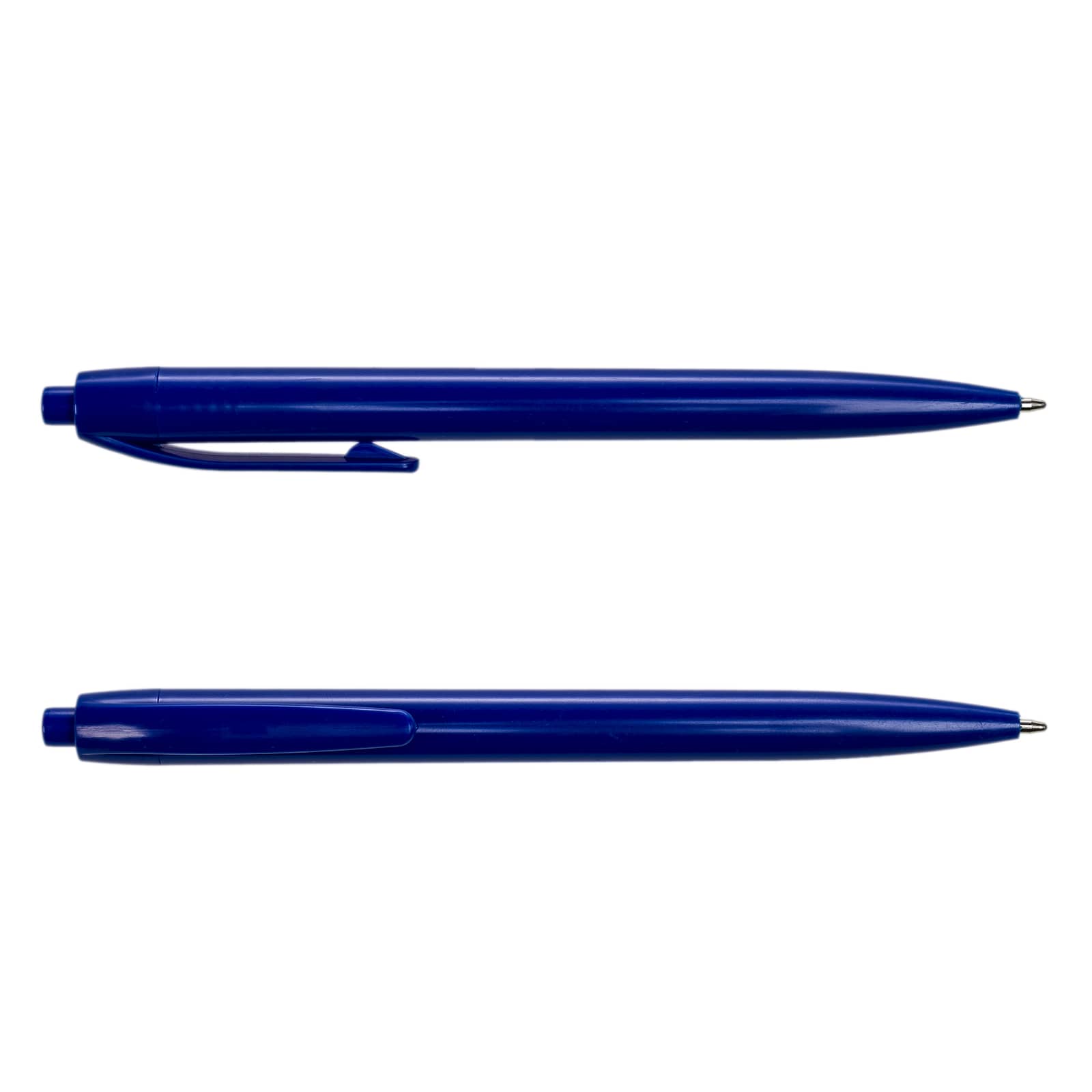 A set of blue plastic pens, the Javelin Pen, displayed in a side-by-side position.