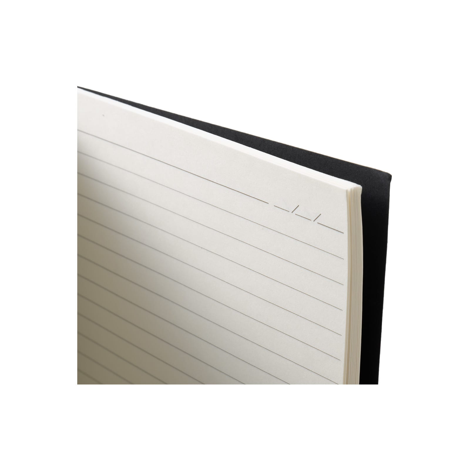 A close-up view of the Andean Notebook, featuring lined pages and a sleek black cover.