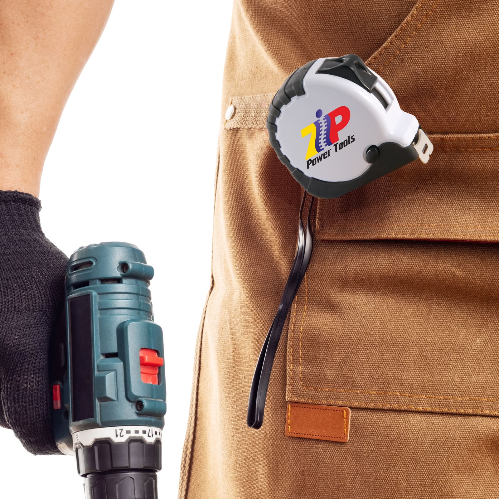 A retracting tape measure labeled 