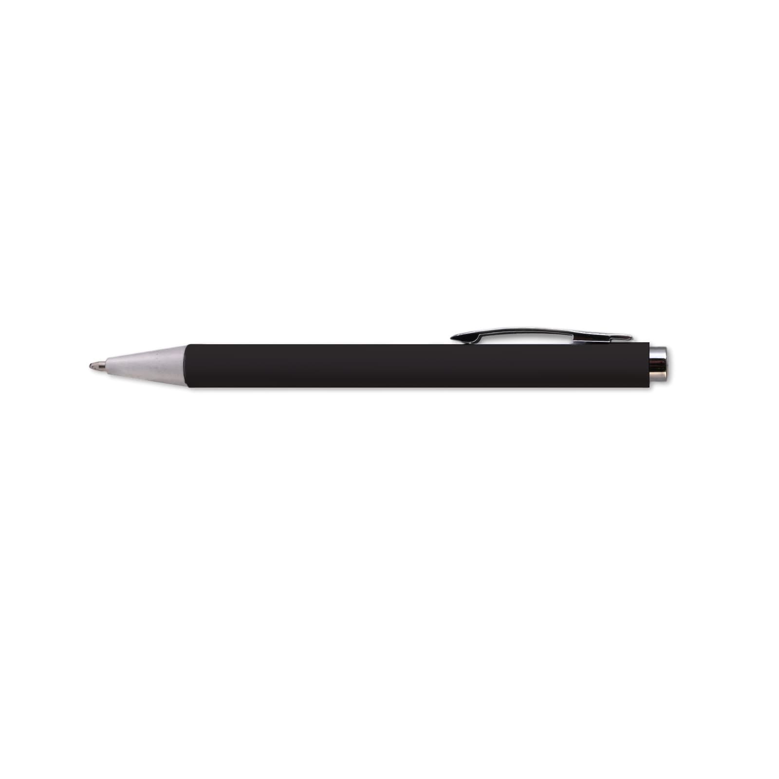 A blue plastic pen with a chrome clip and tip, featuring a sleek design and branding.