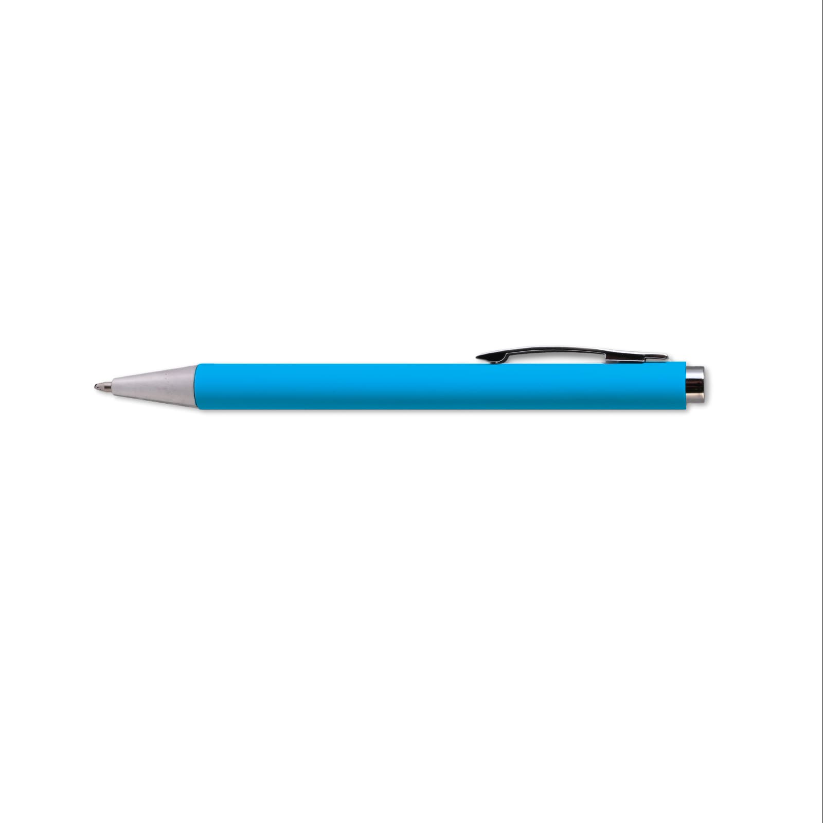 A purple plastic pen with silver accents and a clip. It features a simple, sleek design.