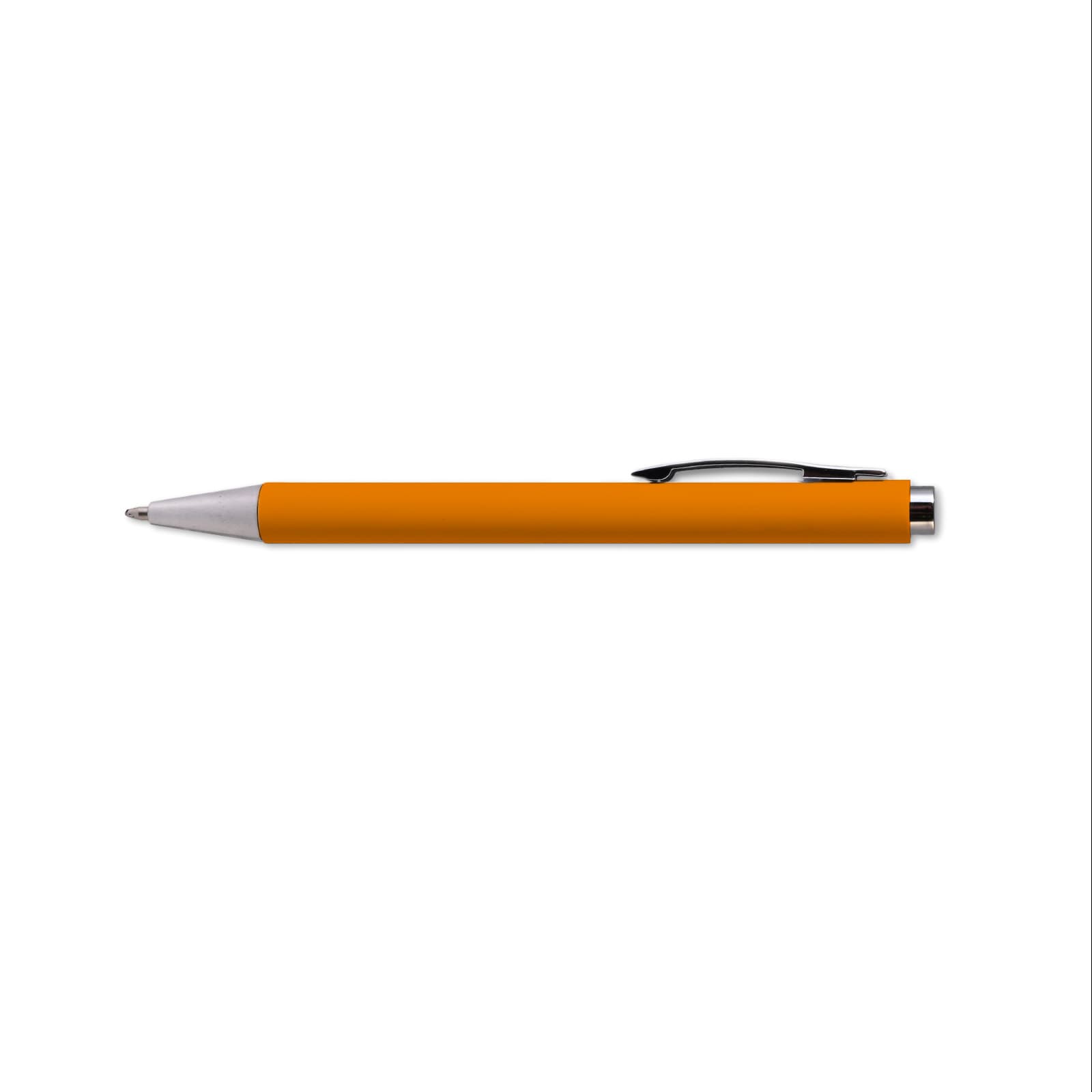 A purple plastic pen with a silver clip and branding on the barrel.