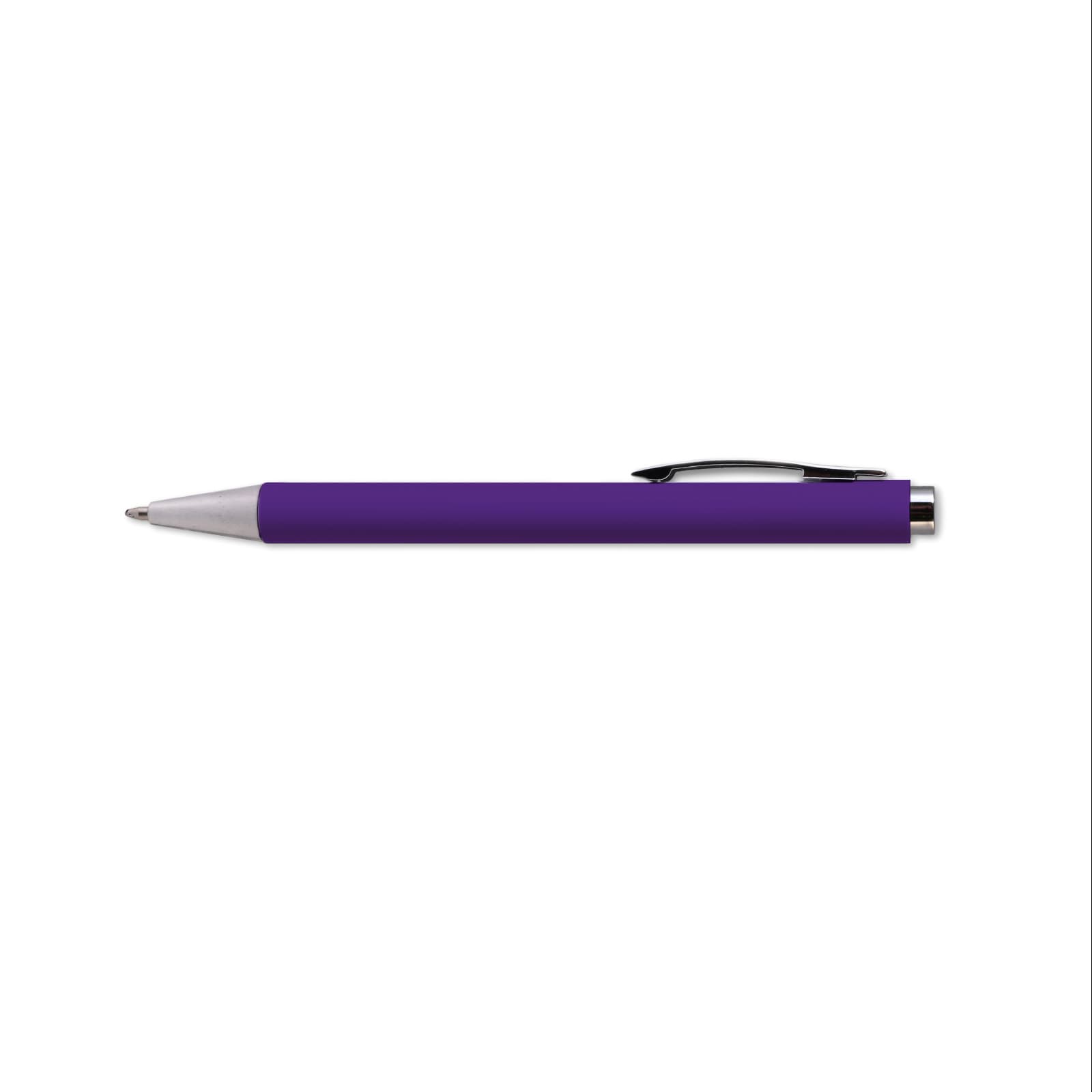 An orange plastic pen with a silver clip and tip. It features a simple, sleek design and has a branding logo.
