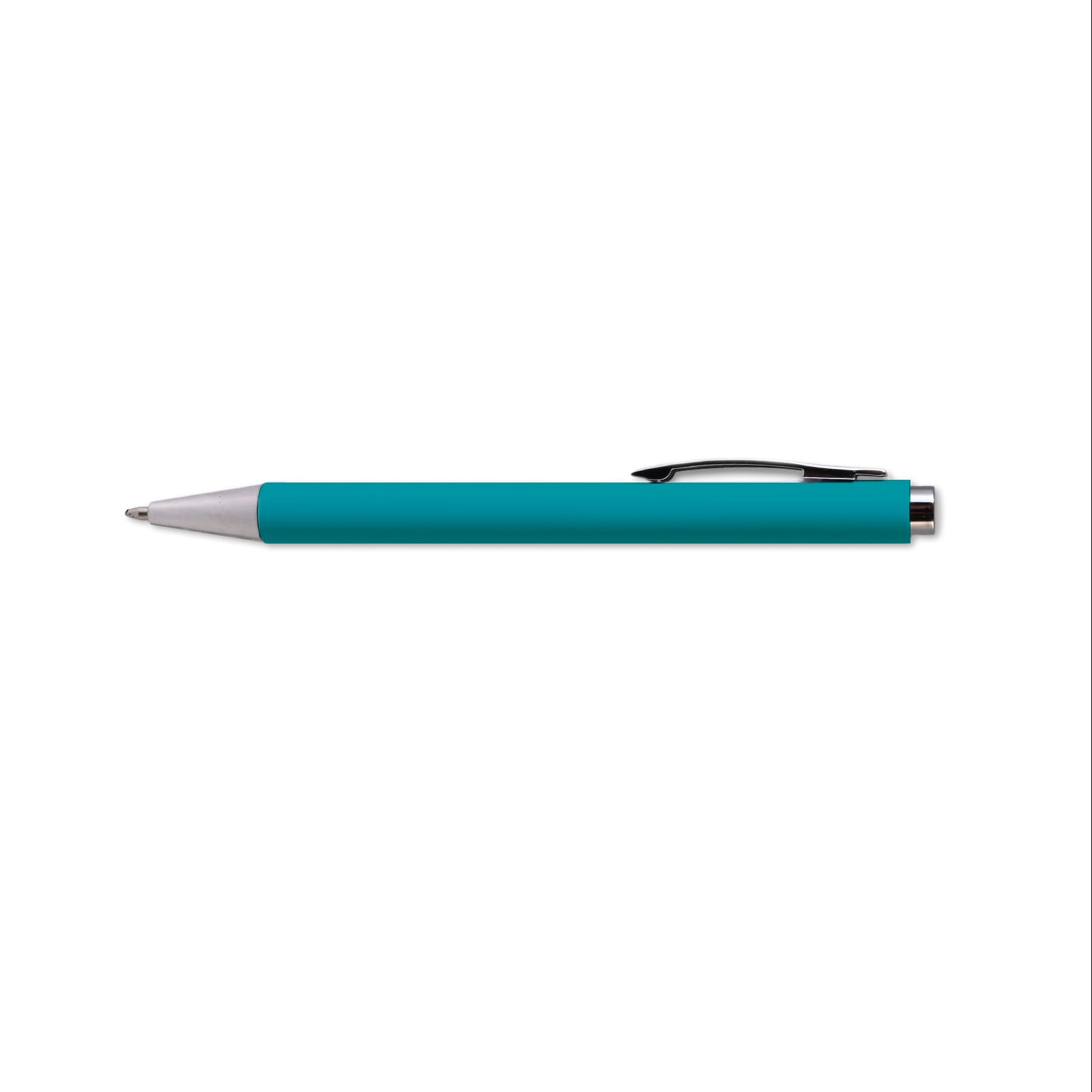 A pink plastic pen with a silver clip and tip, featuring a brand logo.