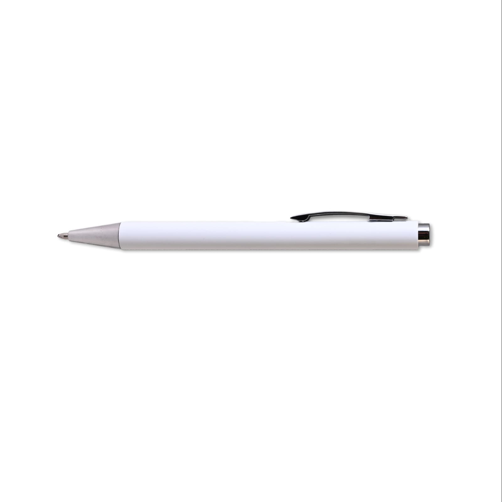 A bright green plastic pen with a silver clip and a branded logo on the barrel.