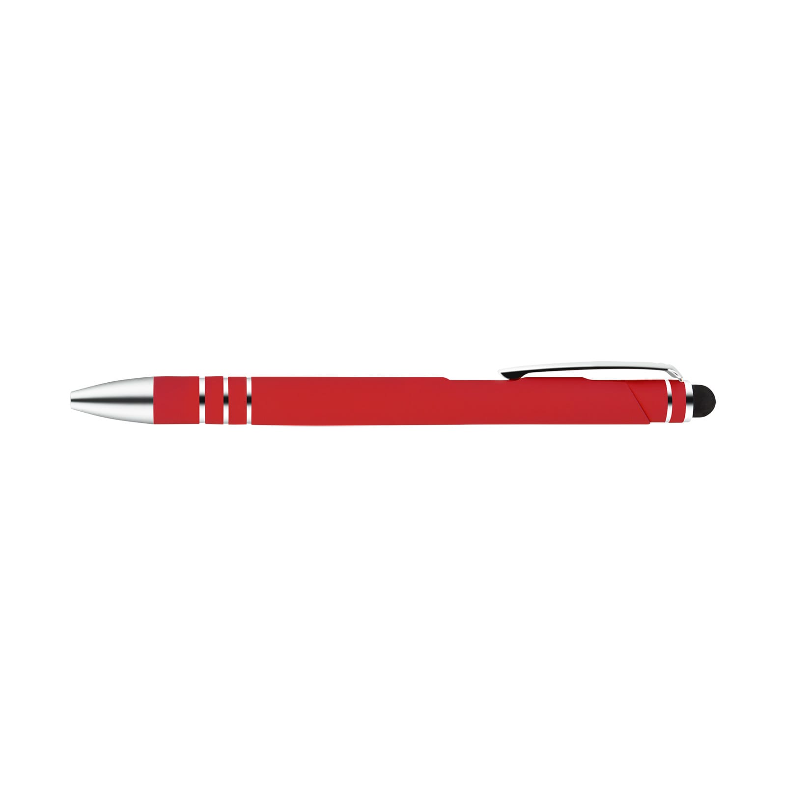 A stylus pen in vibrant red with silver accents and a black tip for touchscreen compatibility.