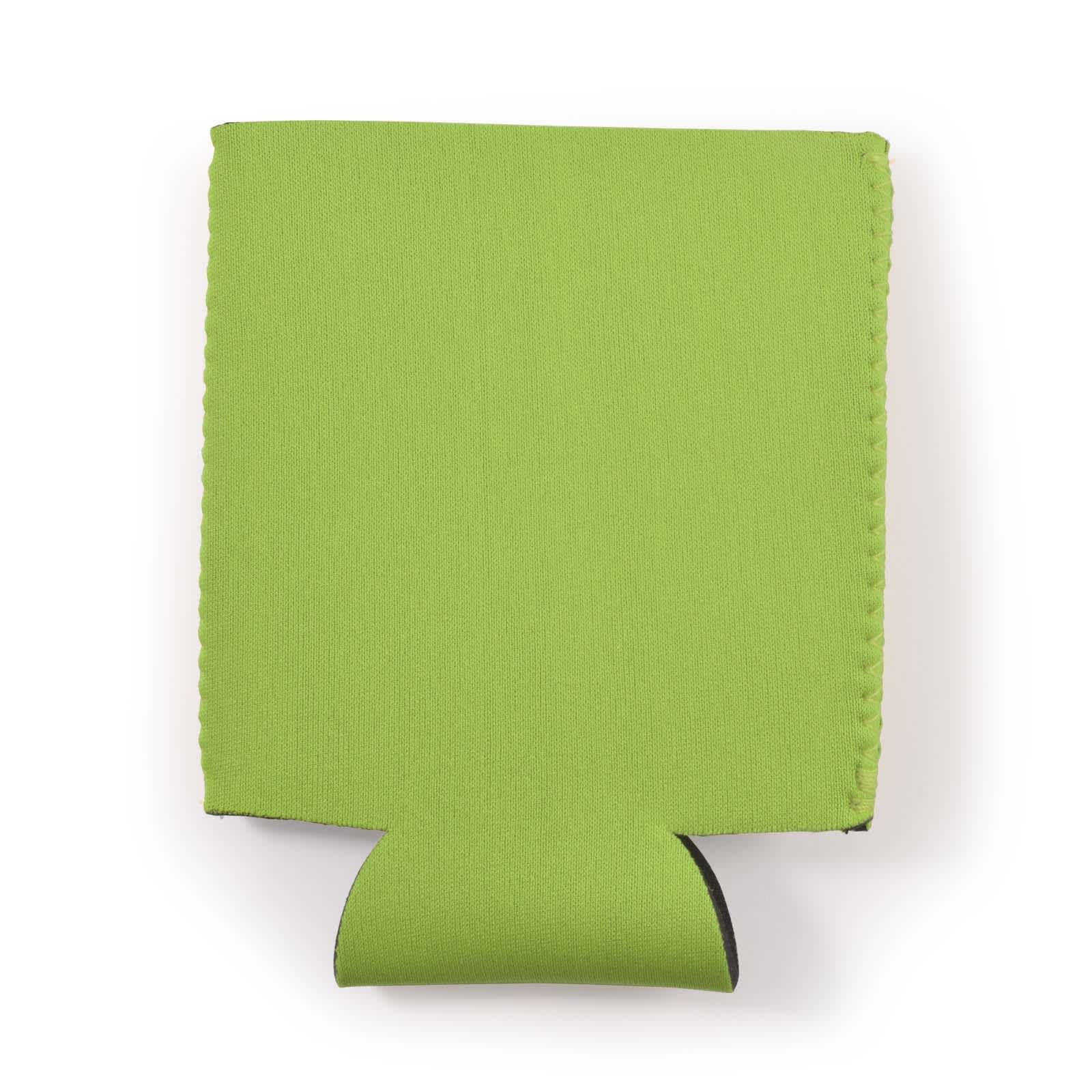 A drink bottle cooler in vibrant green, designed to keep beverages cold.