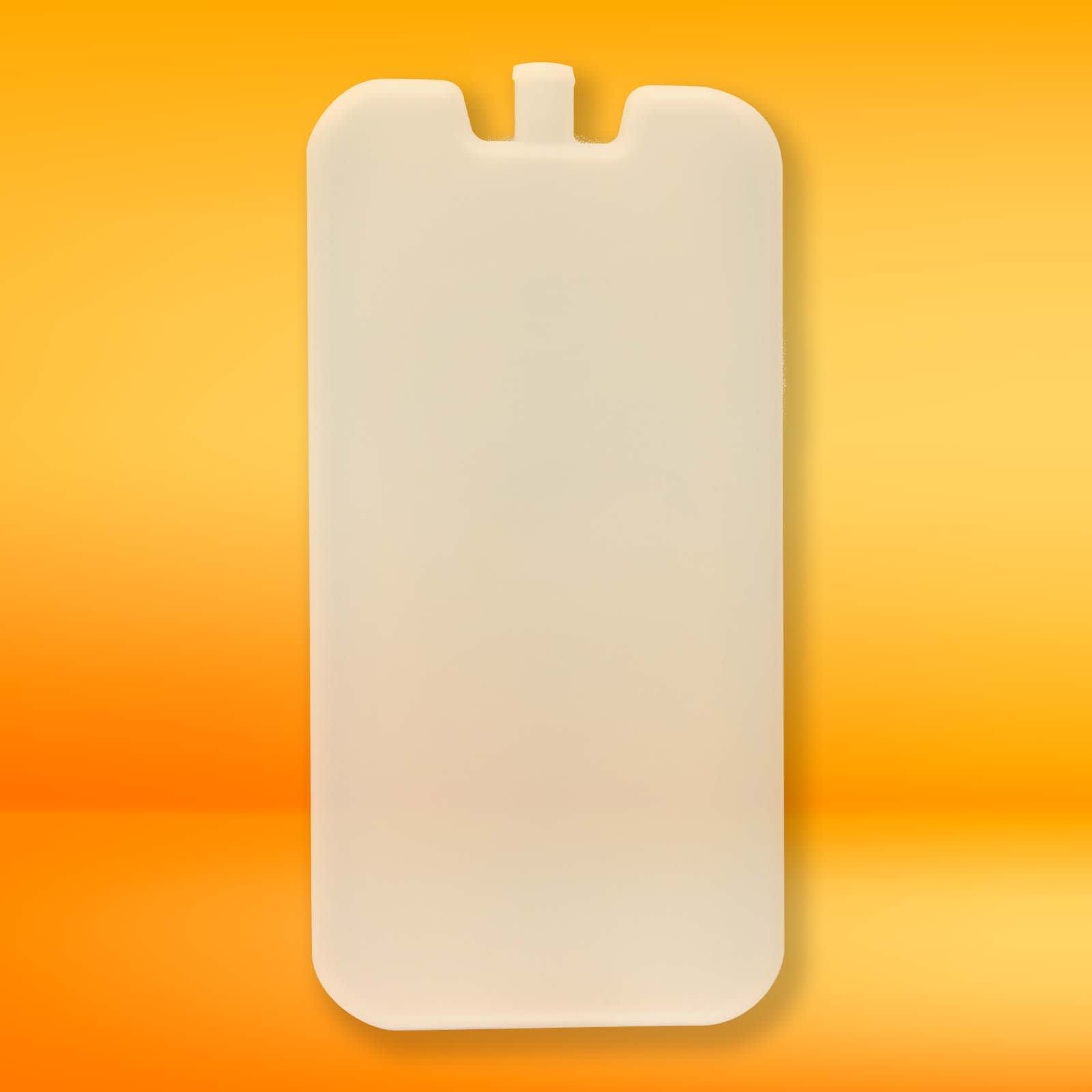 A Cooler Brick in a pale color with a tab design, set against an orange background.