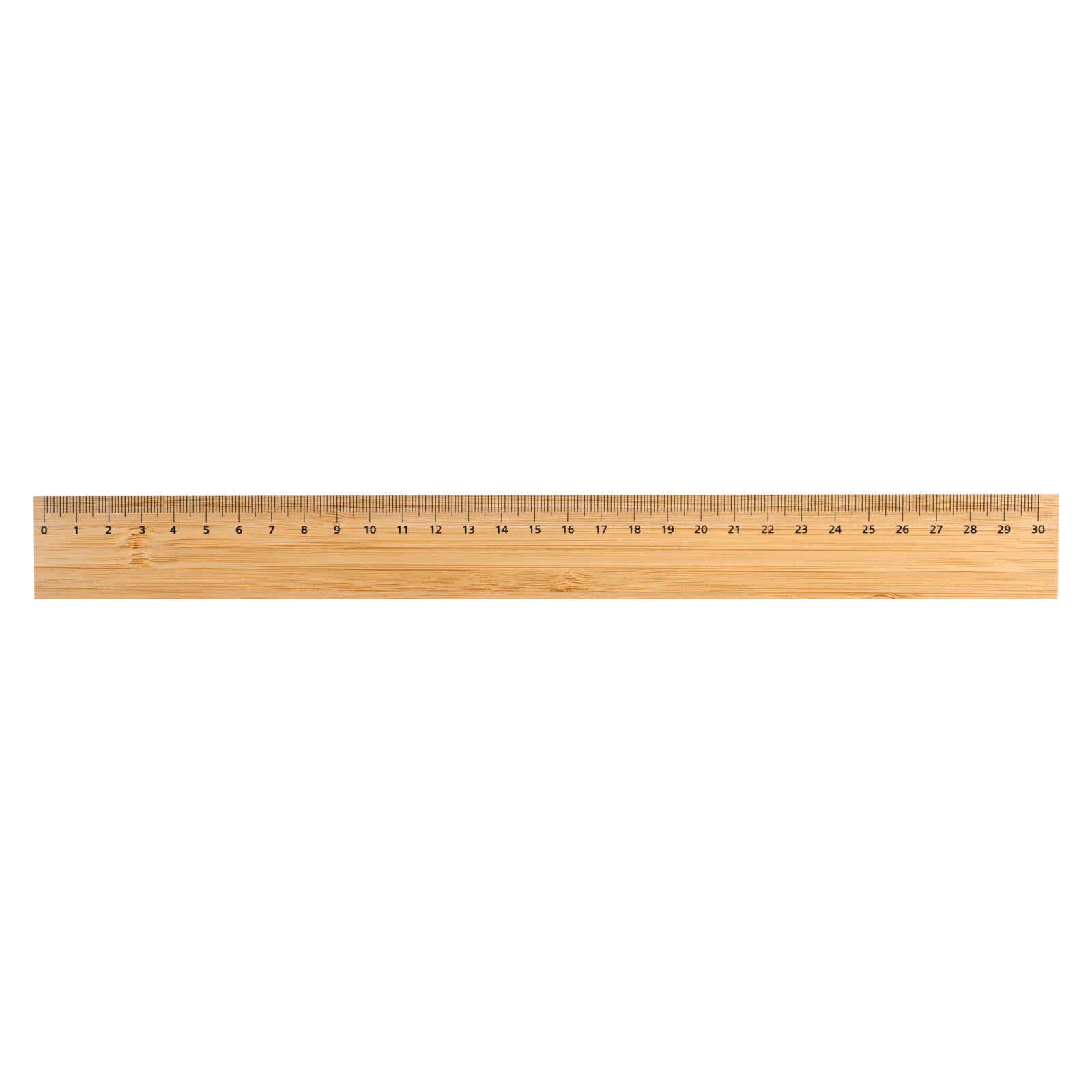 A 30cm bamboo ruler featuring clear measurements in centimeters along one edge.