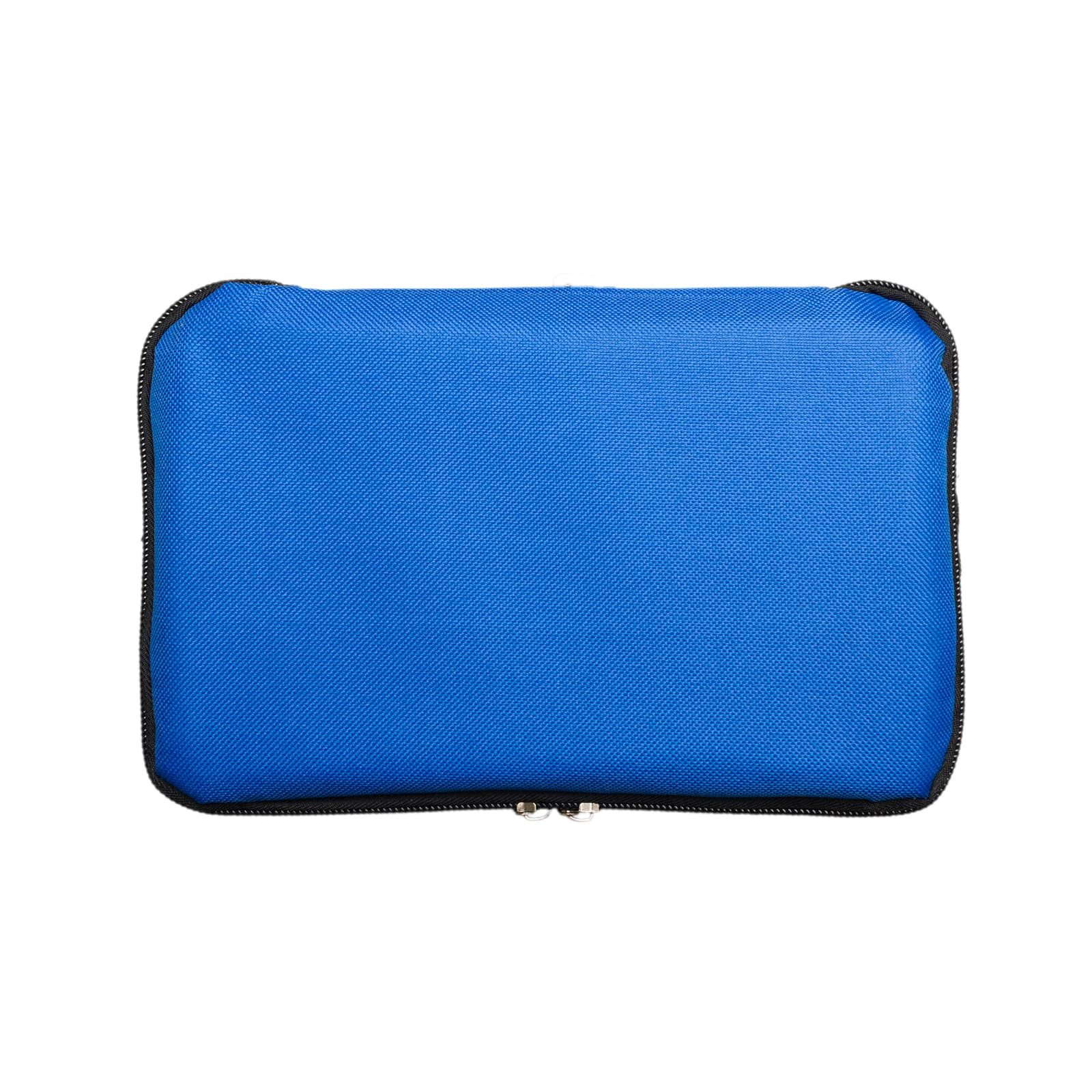 A blue cooler bag with a zippered closure, designed for transporting and keeping items cool.