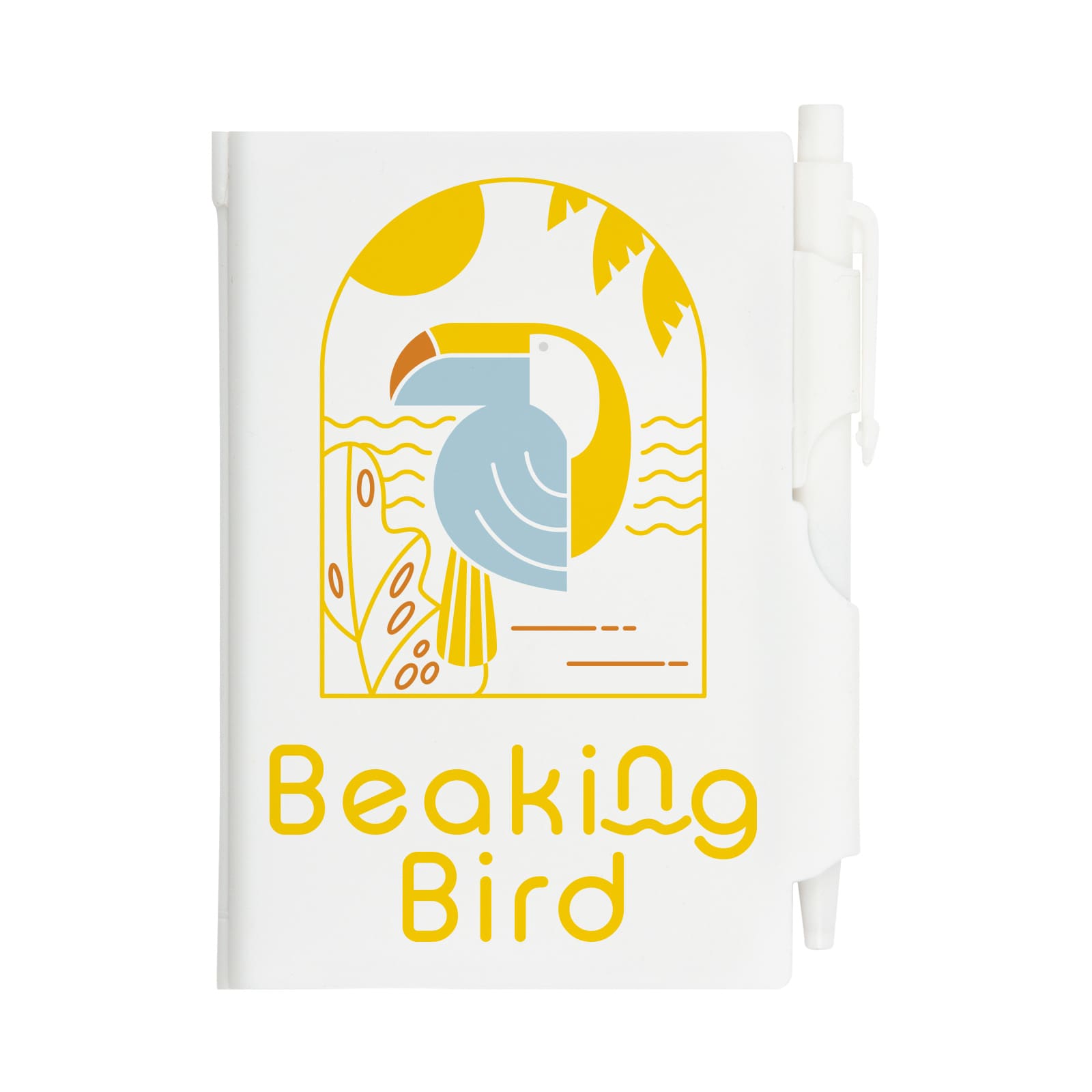 A pocket notebook featuring a colorful bird design and the text 