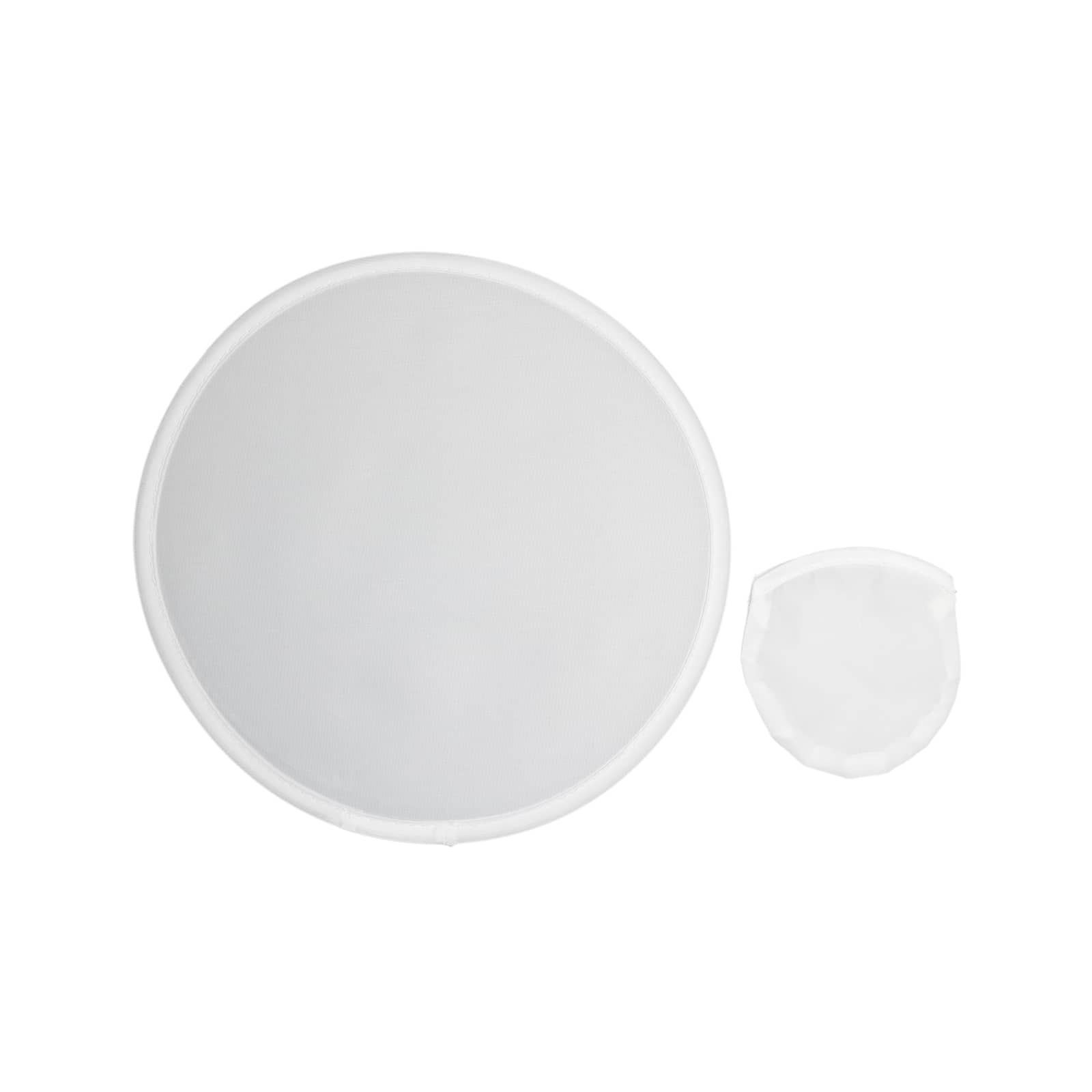 A set of two mesh strainers, one large circular and one smaller circular, both with white edges.