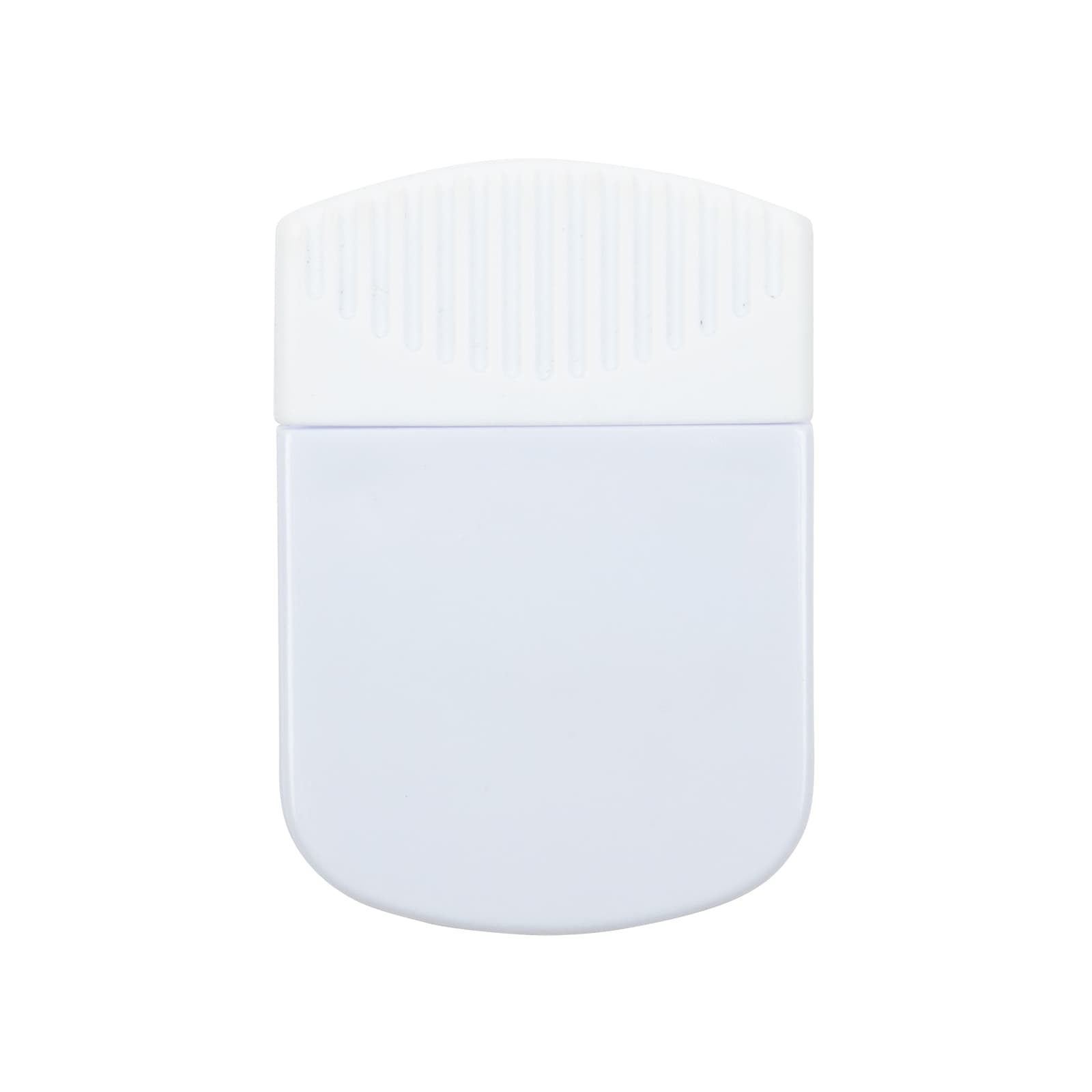 A Croc Magnetic Clip featuring a smooth white surface with a ribbed top, designed for easy attachment.