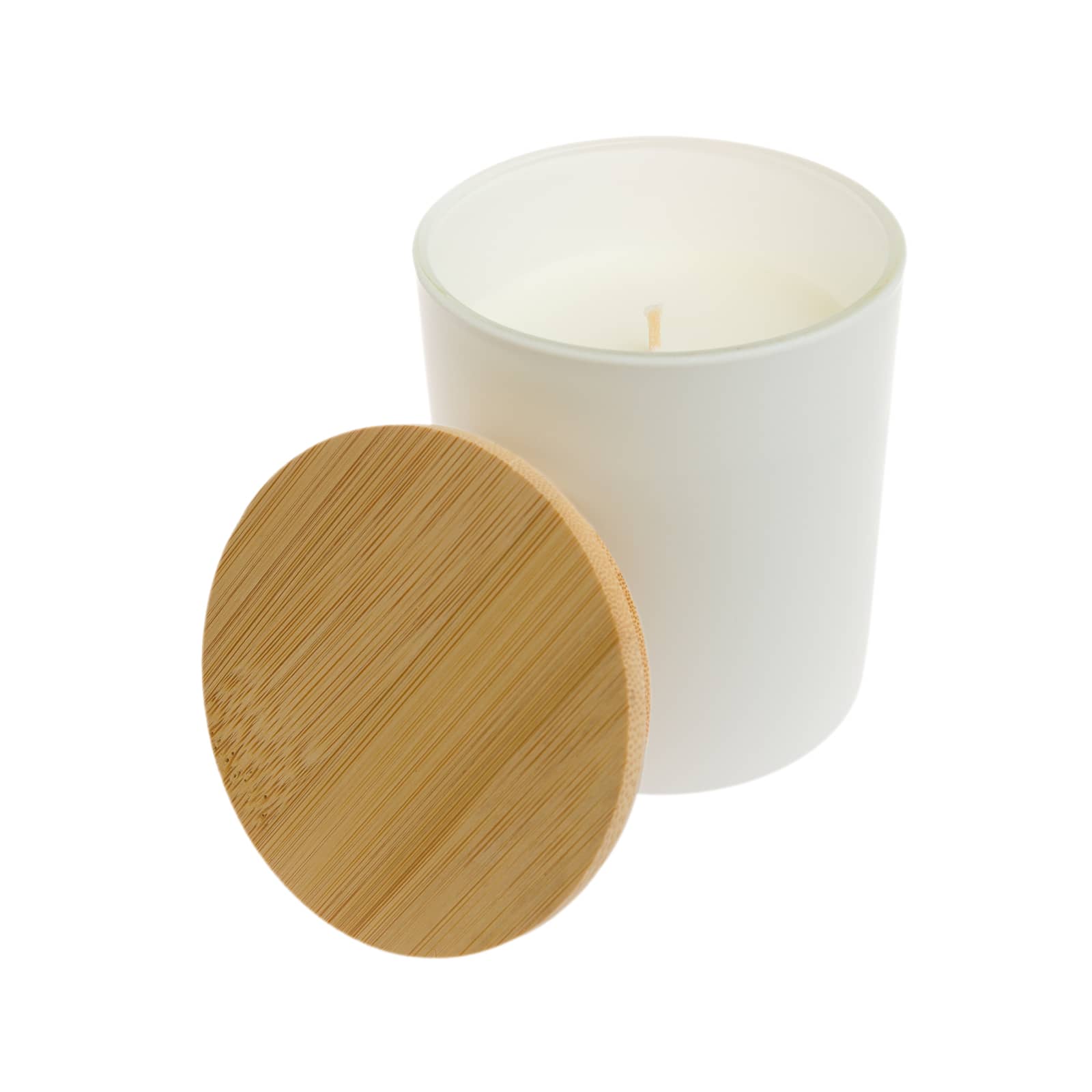 A round bamboo serving board featuring a smooth, natural finish.